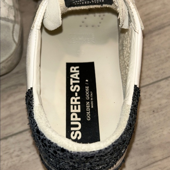 Golden Goose White Sneakers with Gold Star and Black Glitter Heel Tab Size 39 - Picture 10 of 14